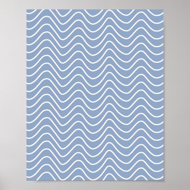 Minimal Line Chevron Pattern Blue Poster (Front)