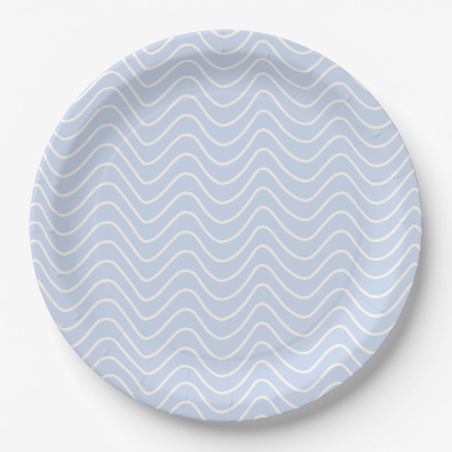 Minimal Line Chevron Pattern Coastal Light Blue Paper Plate (Front)