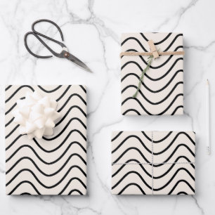 Minimal Line Chevron Pattern Cream White And Black Wrapping Paper Sheet