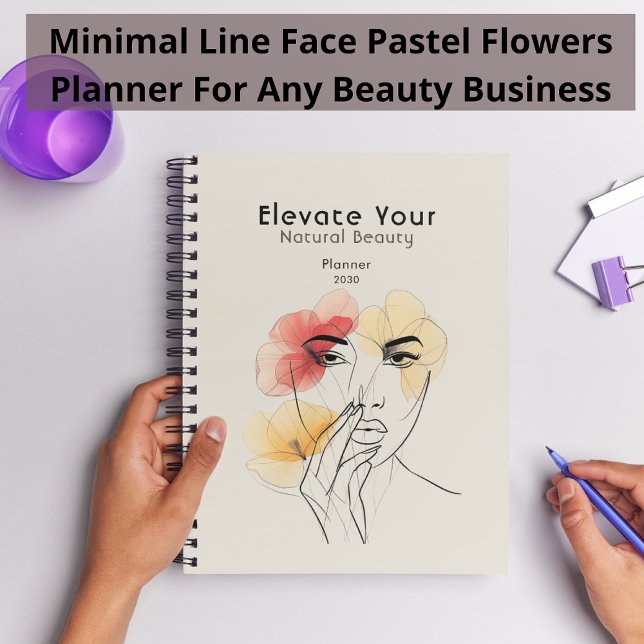 Minimal Line Face Pink Flowers Beauty Business Planner (Creator Uploaded)