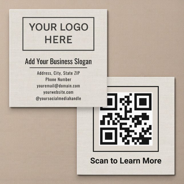 Minimal Linen Square QR Code Social Media Square Business Card (Creator Uploaded)