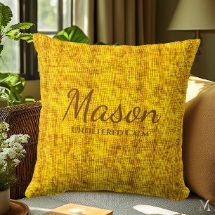 Minimal Linen Texture in Warm Mustard Yellow Cushion