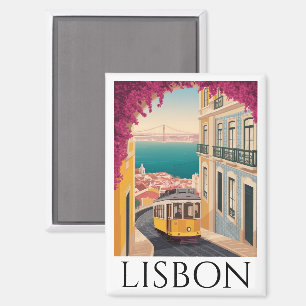 Minimal Lisbon Portugal Vintage Travel Art Magnet