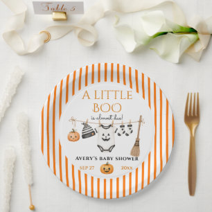 Minimal Little Boo Halloween Baby Shower Paper Plate