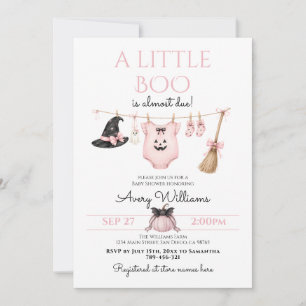 Minimal Little Boo Halloween Pink Baby Shower Invitation
