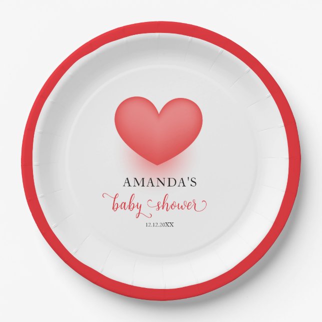 Minimal Little Sweetheart Valentine Baby Shower  Paper Plate (Front)