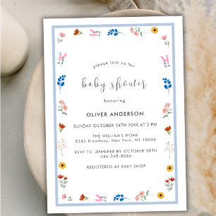 Minimal Little Wildflower Frame Boy Baby Shower  Invitation
