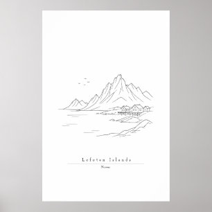 Minimal Lofoten Islands Line Art Print   Norwegian