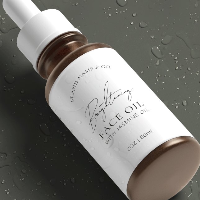Minimal Logo 2 OZ Dropper Bottle Waterproof Label (Minimalist cosmetic bottle waterproof label with trendy script font and minimalist layout)