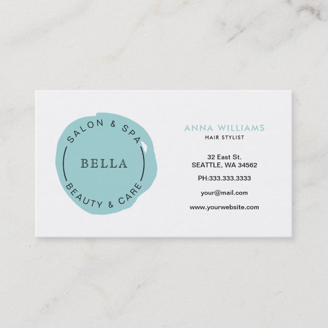 Minimal Logo Aqua Salon and Spa appointment card (Front)