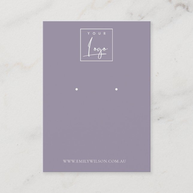 Minimal Logo Dusky Lilac Purple Earring Display Business Card (Front)