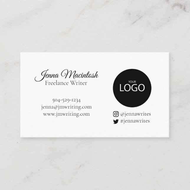 Minimal Logo Instagram Twitter Handle Black White  Business Card (Front)