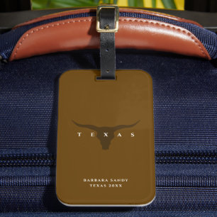 Minimal Longhorn Dark Brown Texas Luggage Tag