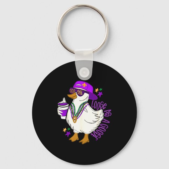 Minimal Loose Goose Funny Mardi Gras Key Ring (Front)