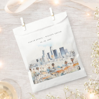 Minimal Los Angeles, California Watercolor Wedding Favour Bag