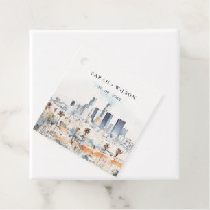 Minimal Los Angeles, California Watercolor Wedding Favour Tags