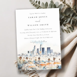 Minimal Los Angeles, California Watercolor Wedding Invitation