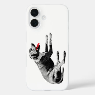 Minimal Lounge Dog—Red Tongue Accent iPhone 16 Case
