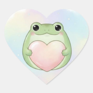 Minimal Love Frog Sticker Cute Frog Holding Heart 