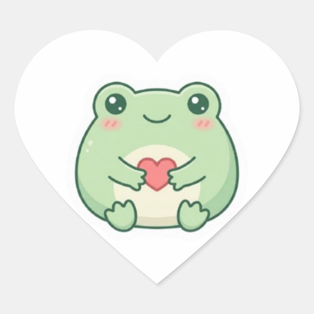 Minimal Love Frog Sticker Cute Frog Holding Heart  (Front)