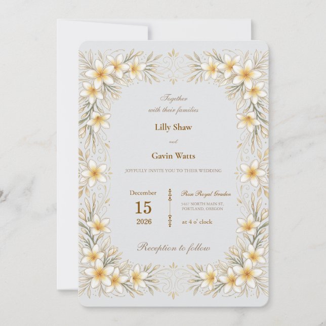 Minimal Luxury Frangipani Wedding Invitation (Front)