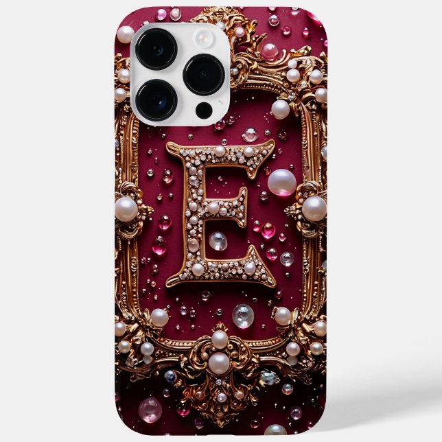 👑 Minimal Luxury Gold E Monogram Elegant Initial Case-Mate iPhone Case (Back)