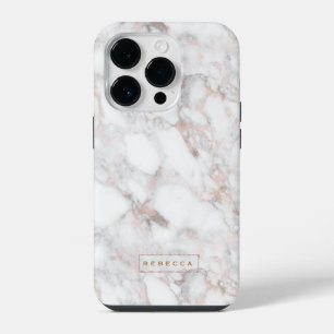 Minimal Luxury Rose-Gold Marble Stone iPhone 14 Pro Case