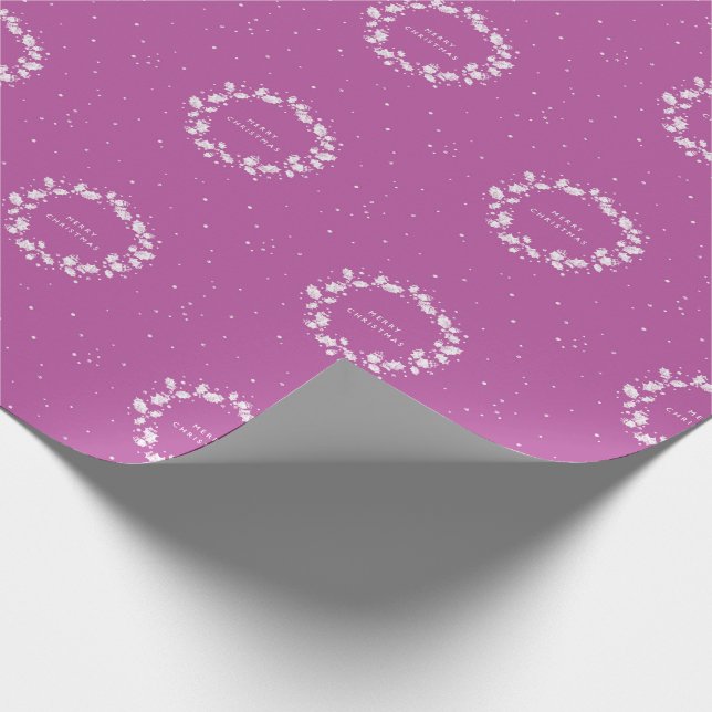 Minimal Magenta / Hot Pink Christmas Holly Wreath Wrapping Paper (Corner)