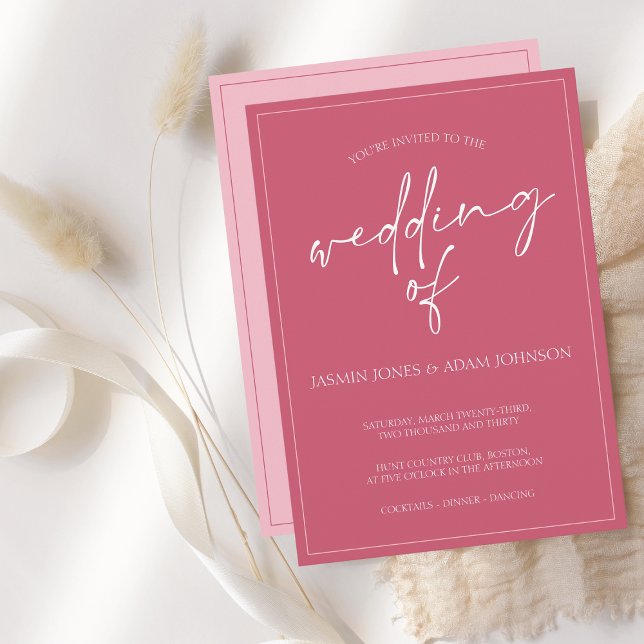 Minimal Magenta Pink Script Wedding Invitation (Creator Uploaded)