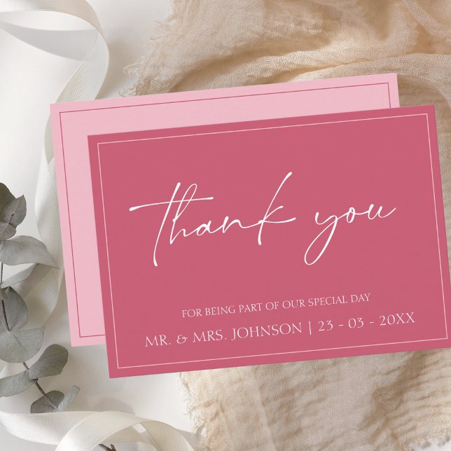 Minimal Magenta Pink Script Wedding Thank You Card (Creator Uploaded)