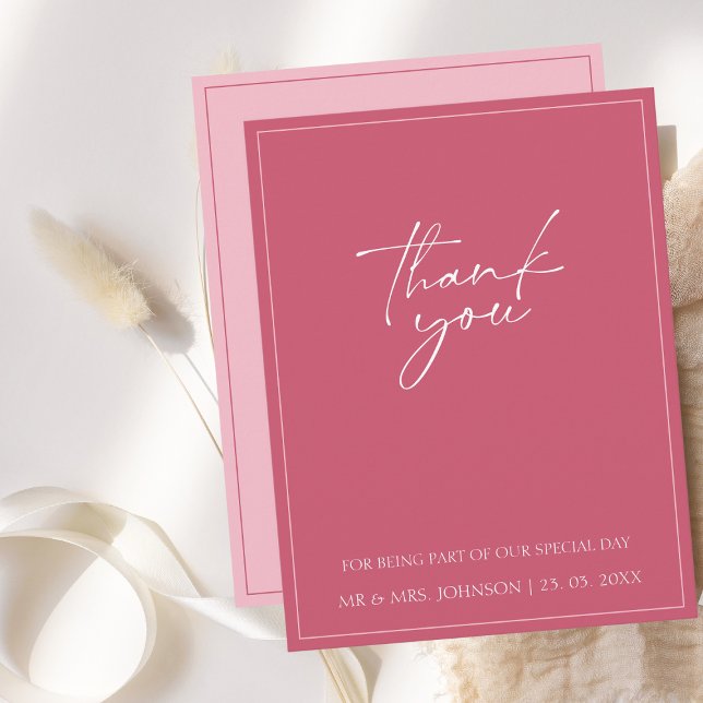 Minimal Magenta Pink Script Wedding Thank You Card (Creator Uploaded)