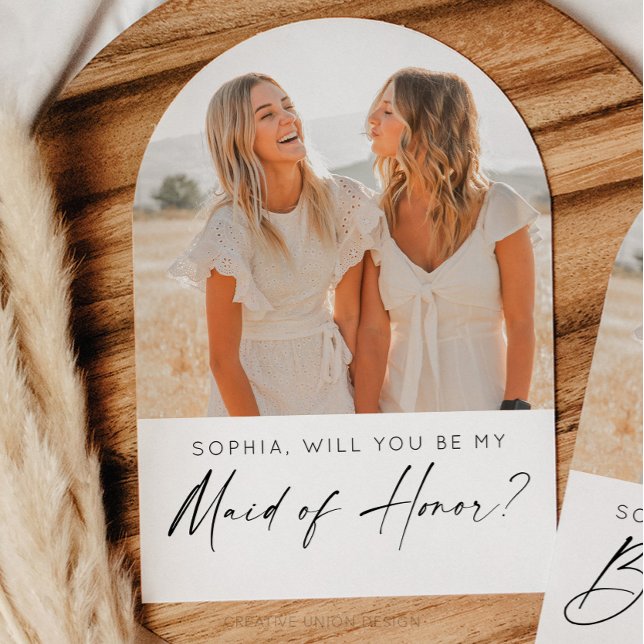 Minimal Maid of Honour Proposal Card with Photo (Bridesmaid Proposal Card)