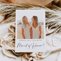 Minimal Maid of Honour Proposal Card with Photo