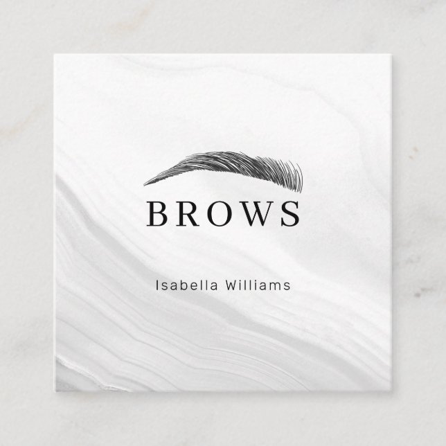 Minimal marble elegant eyebrows  square business card (Front)