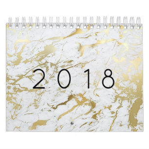 Minimal Marble White Carrara Silver Gold Stone Calendar