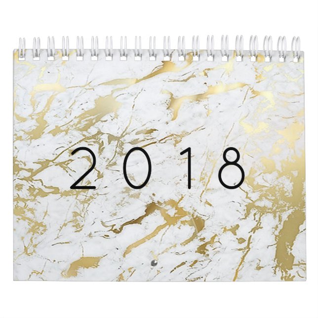 Minimal Marble White Carrara Silver Gold Stone Calendar (Cover)