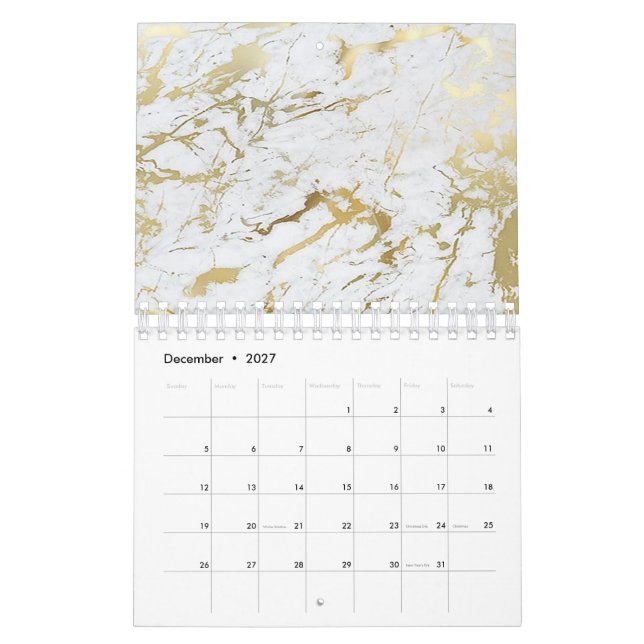 Minimal Marble White Grey Silver Rose Gold Stone Calendar (Dec 2027)