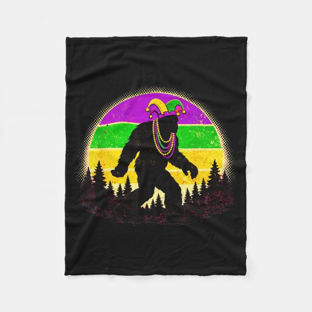 Minimal Mardi Gras Bigfoot Jester Hat Fleece Blanket (Front)