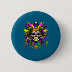 Minimal Mardi Gras Sugar Skull Carnival 6 Cm Round Badge