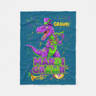 Minimal Mardi Grawr Rex Dino Gras Fleece Blanket