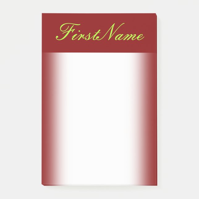 Minimal Maroon Background and Light Green Name Post-it Notes (Front)