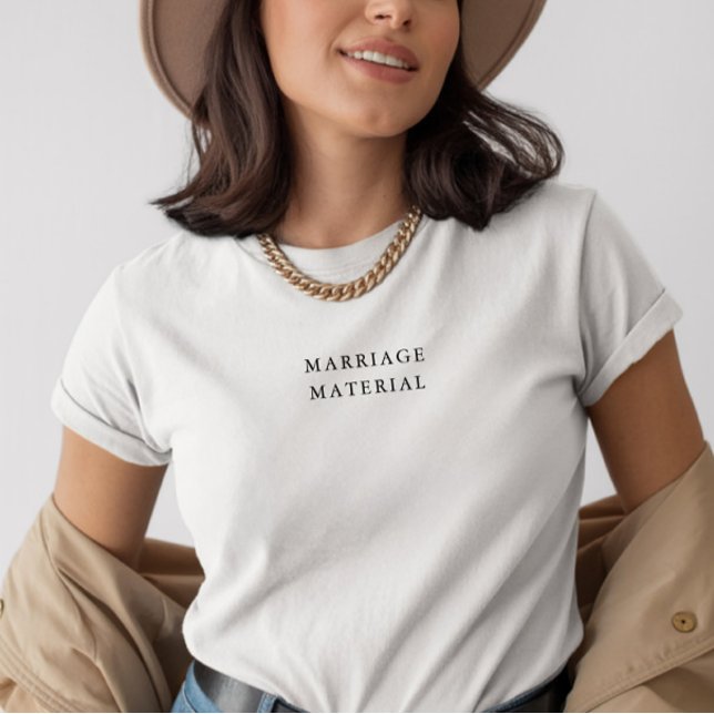 Minimal 'Marriage Material' Newlywed Black & White T-Shirt (Creator Uploaded)