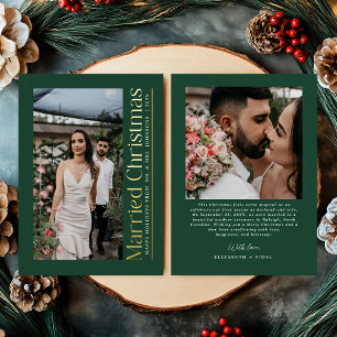Minimal Married Christmas Photo Newlyweds Green Foil Holiday Card