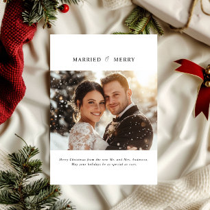 Minimal Married & Merry Christmas Photo Holiday Card