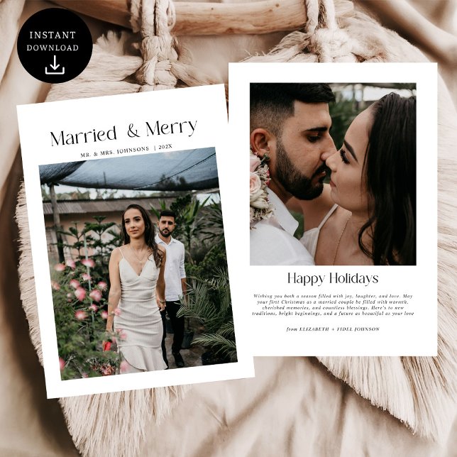 Minimal Married & Merry Christmas Photo Newlyweds Holiday Card (Creator Uploaded)