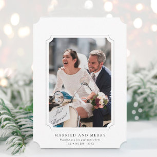 Minimal Married & Merry Newlyweds Photo  Holiday Card