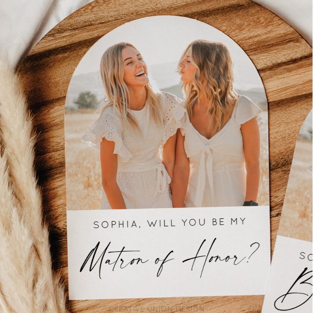 Minimal Matron of Honour Proposal Card with Photo (Bridesmaid Proposal Card)