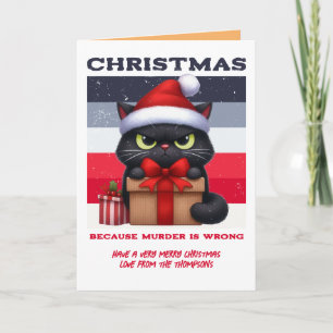 Minimal Mayhem Funny Cat Retro Christmas Photo Holiday Card