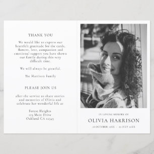 Minimal Memorial Order of Service Funeral Program