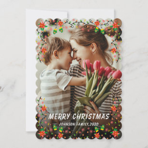 Minimal Merry Christmas 2 Photo FLORAL Horizontal Holiday Card